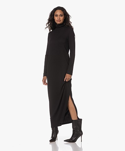 Neeve The Demi Ribbed Jersey Turtleneck Dress - Essential Black