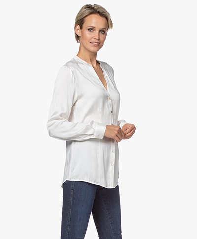 no man's land Tailored Stretch Silk Blouse - Ivory