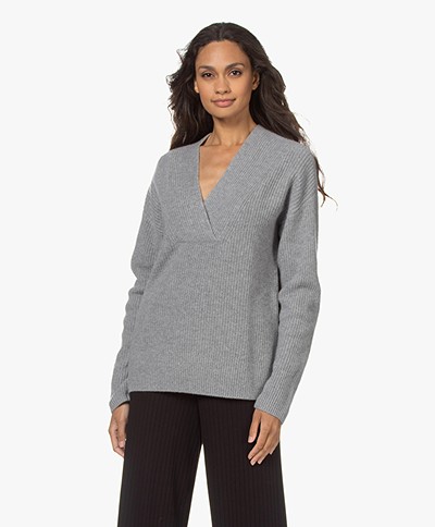 Repeat Wool and Cashmere V-neck Sweater - Light Grey