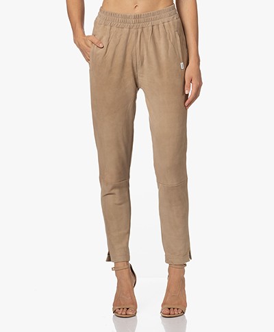 Penn&Ink N.Y Relaxed-fit Suede Leather Pants - Sand