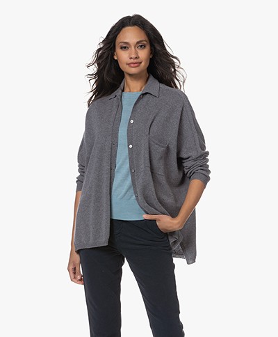LaSalle Wool-Cashmere Knitted Polo Cardigan - Fog
