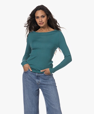 no man's land Rib Knitted Boatneck Sweater - Bright Emerald