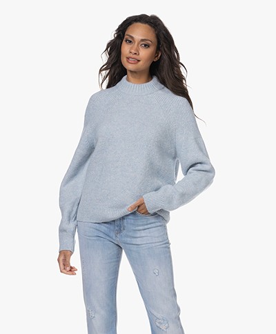 Closed Cotton Blend Sweater with Ribbed Detailing - Blue Water