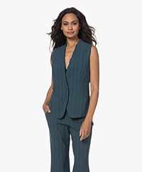 JapanTKY Kimia Travel Jersey Krijtstreep Gilet - Deep Teal/Zwart