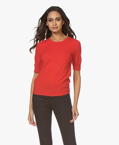 Repeat Short Sleeve Cashmere Pullover - Red