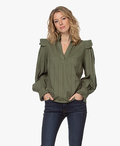 By Malene Birger Givotiala Tuft Blouse met Ruches - Clover Green