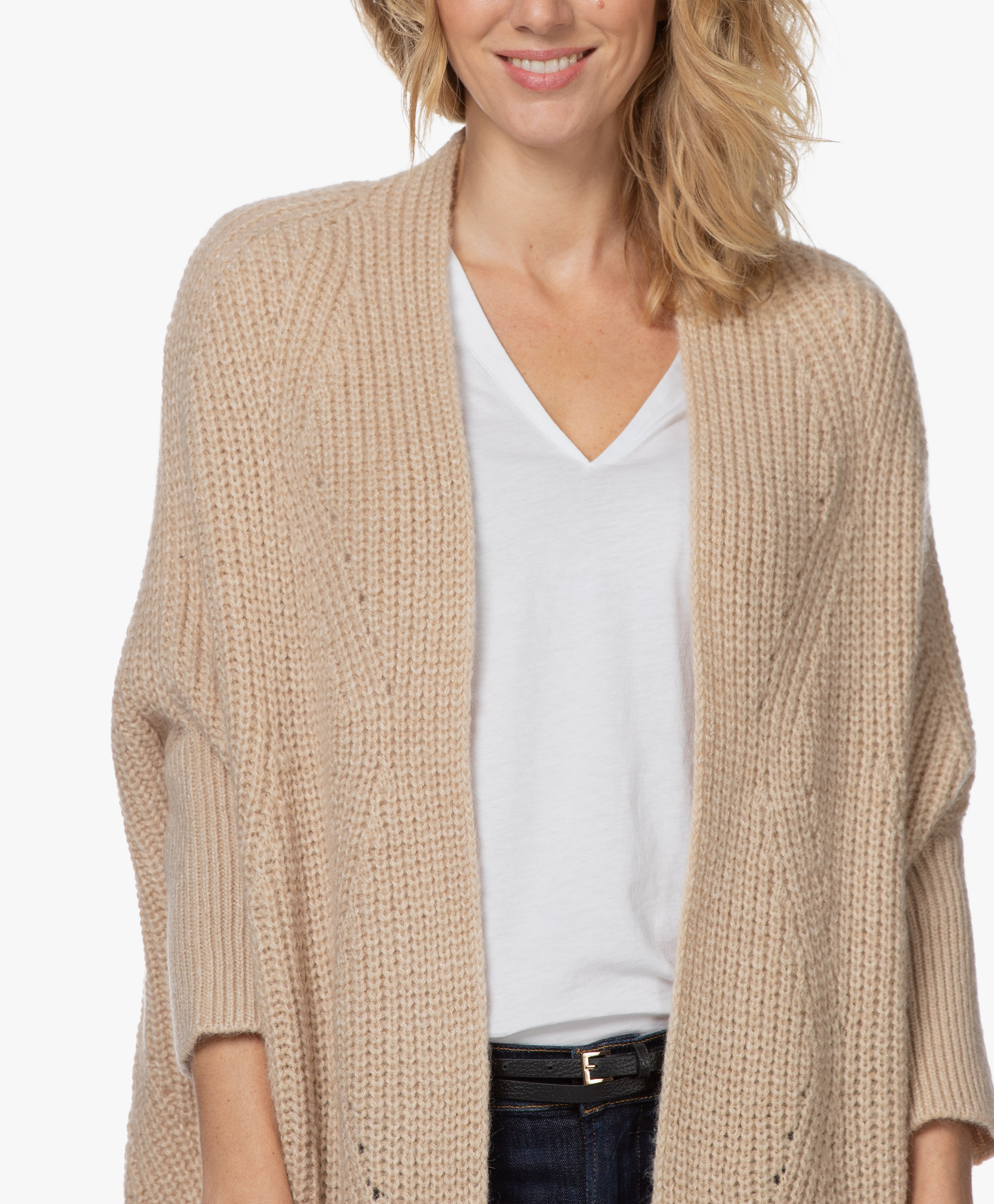 by-bar Pippa Long Open Cable Cardigan - Sand - pippa | 104005 006 - sand