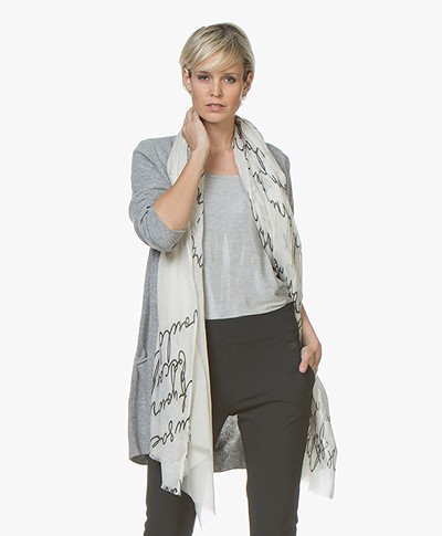 LaSalle Modal Blend Scarf with Print - Off-white Letter 