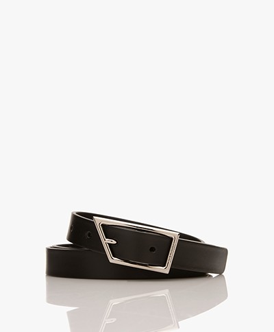 Closed Leather Belt with Asymmetric Buckle - Black