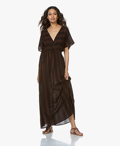 BY-BAR Cotton Maxi Dress with Embroidered Stripes - Black