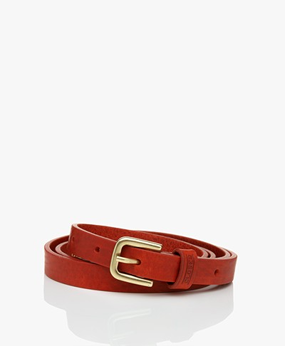 Closed Narrow Leather Belt - Red Sun