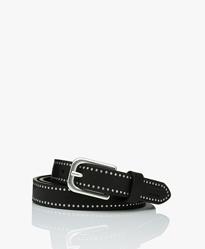 Closed Narrow Leather Belt with Studs - Black