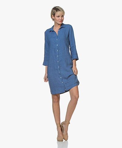 Belluna Jerry Garment-dyed Linen Shirt Dress - Indigo