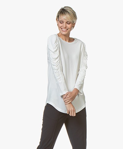 By Malene Birger Crêpe T-shirt with Ruched Sleeves - Soft White