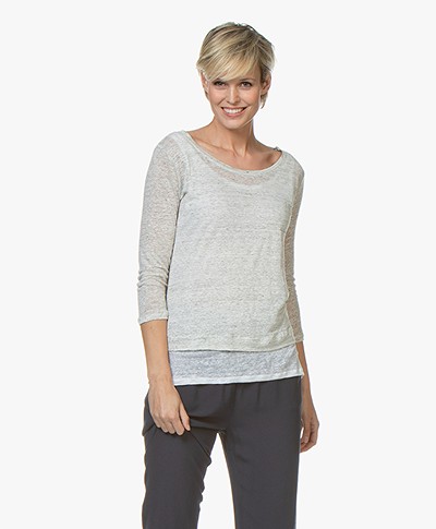 Majestic Layered T-shirt with Cropped Sleeves - Grey Melange