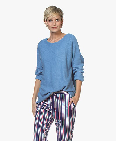 Repeat Rib Knitted Cotton Blend Sweater - Blue Jeans