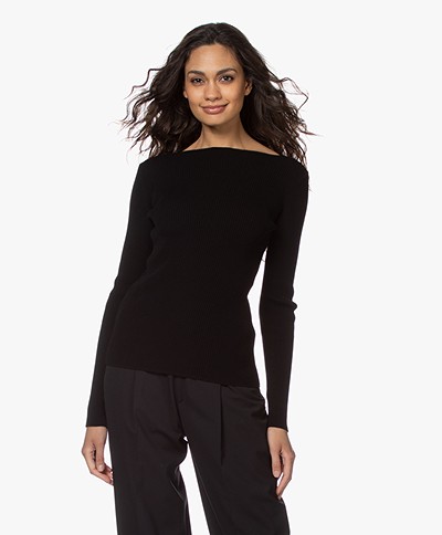 Woman By Earn Rory Cotton Boatneck Sweater - Black
