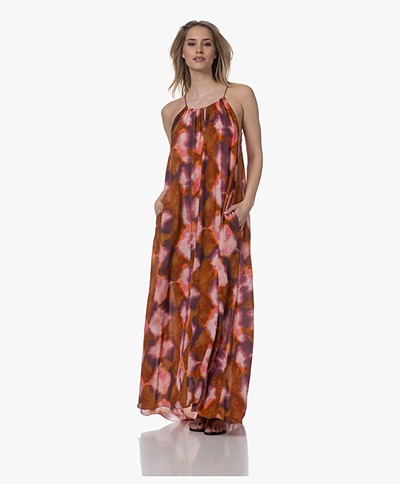 Pomandère Tie-Dye Print Maxi Halter Dress - Burned Orange