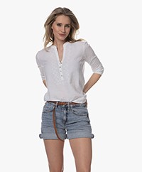 Belluna Luna Linen Split Neck T-shirt - White 