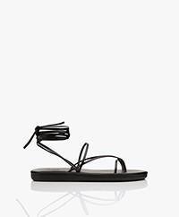 Ancient Greek Sandals String Flip Flop Leather Sandals - Black