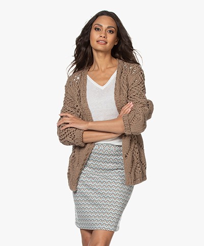 Sibin/Linnebjerg Short Open Cable Knit Cardigan - Brown