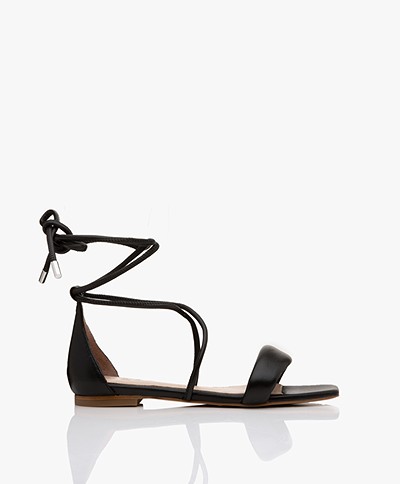 IRO Panora Leather Sandals with Wrap Closure - Black