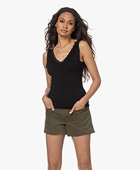 by-bar Double V-neck Top with Lace - Black