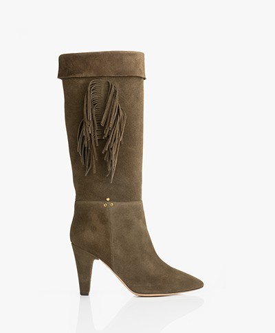 Jerome Dreyfuss Sandie Suede Boots with Fringes - Khaki