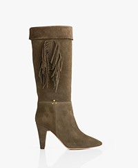 Jerome Dreyfuss Sandie Suede Boots with Fringes - Khaki