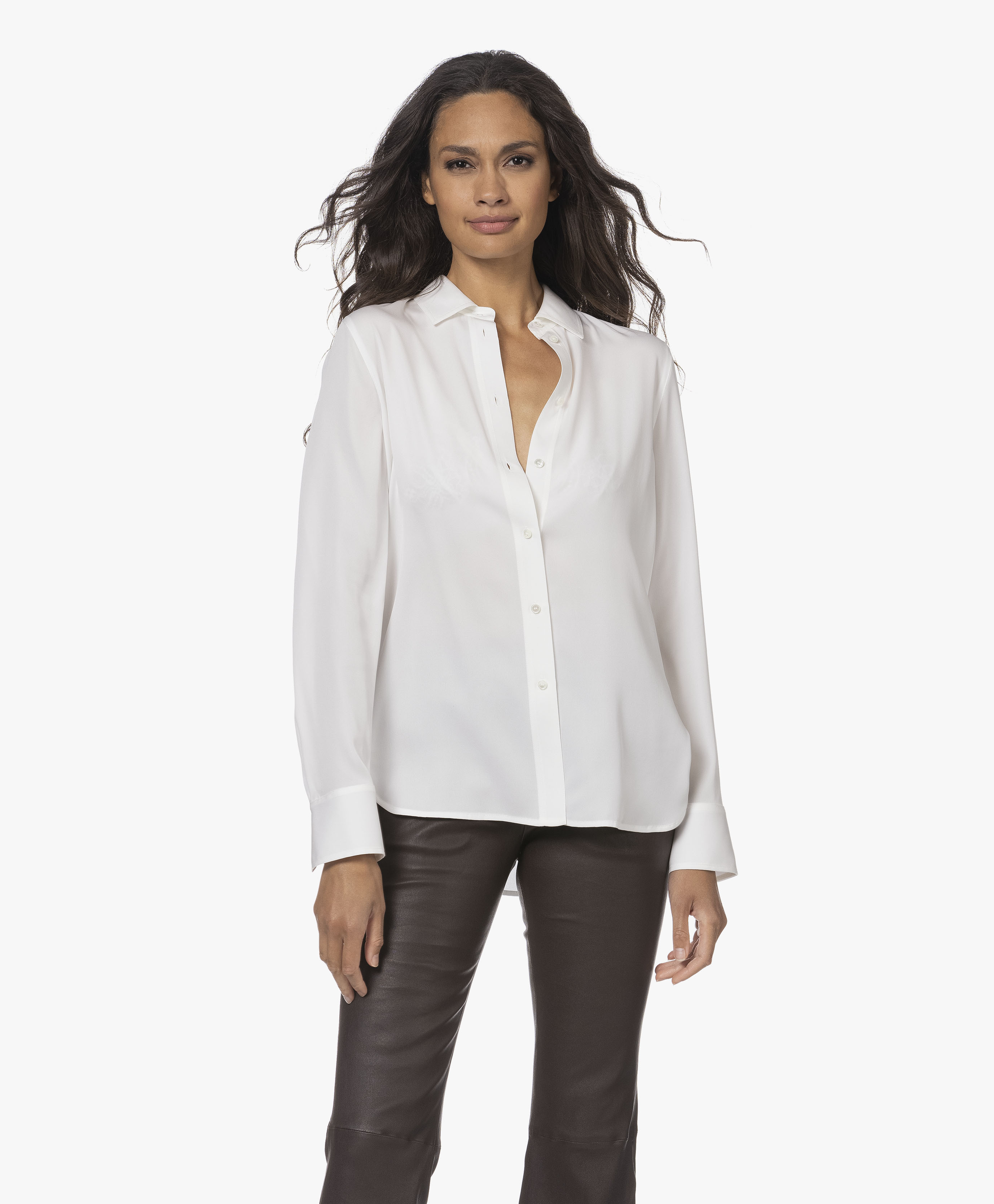 Vince Slim-fit Stretch Silk Blouse - Optic White