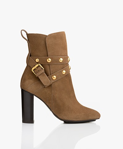 See by Chloé Janis Heeled Ankle Boots with Studs - Khaki Brown