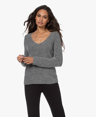 no man's land Mohair-wool Mix V-neck Sweater - Steel