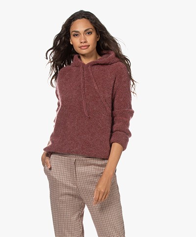 no man's land Mohair Blend Hooded Sweater - Wine