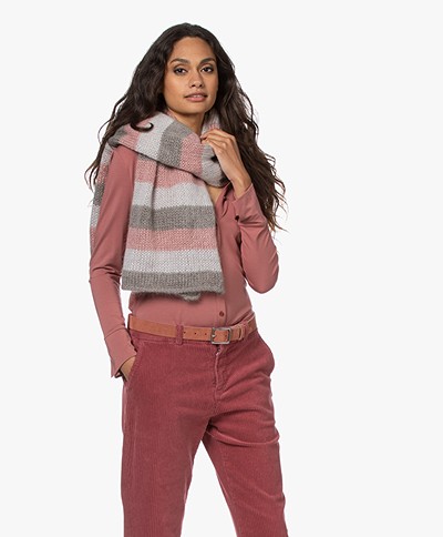 LaSalle Mohair Mix Striped Scarf - Pink/Grey/Light grey 