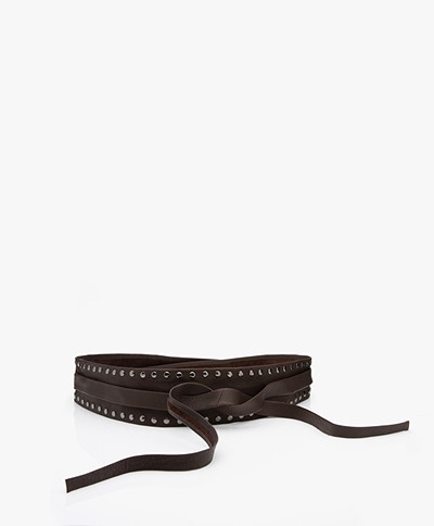 KYRA Leather Tie Belt with Studs - Coffee Bean