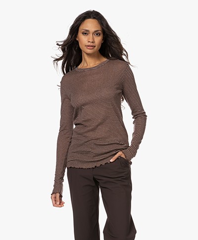 Closed Striped Lyocell and Wool Long Sleeve - Chestnut Brown