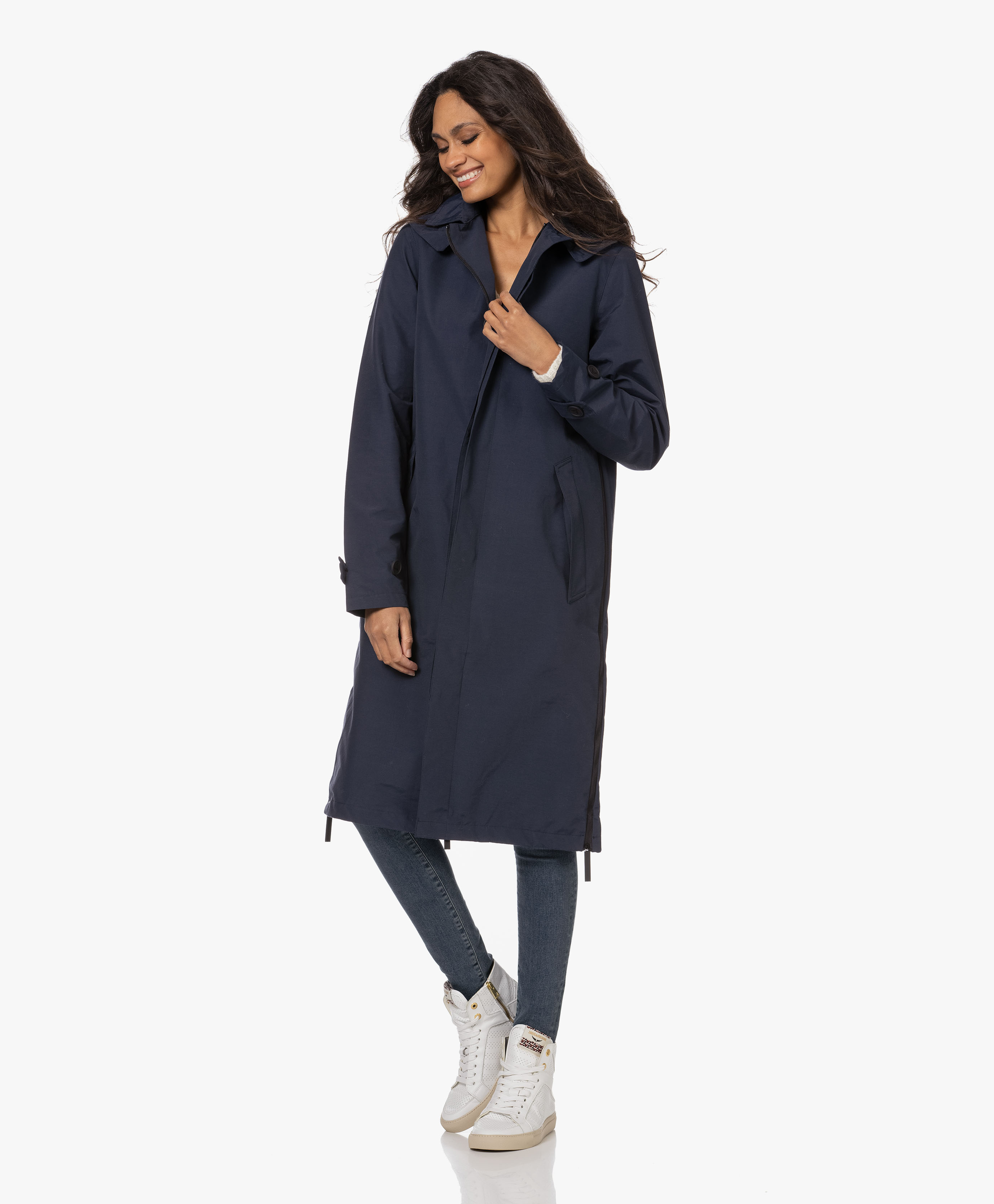 Maium Mac Calf-length Raincoat - Navy Blue - mac navy