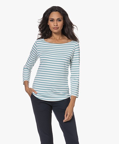 no man's land Striped T-shirt with Cropped Sleeves - Sea Green