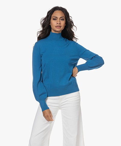 KYRA Fifi Knitted Viscose Blend Turtleneck Sweater - Teal Blue
