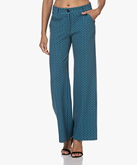KYRA Ferris Textured Jersey Print Pants - Teal Blue