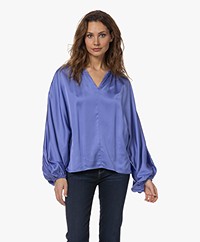 Resort Finest Satin Blouse with Balloon Sleeves - Lavender