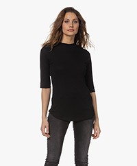 Neeve The Ribbed Tee with Mid-length Sleeves - Essential Black