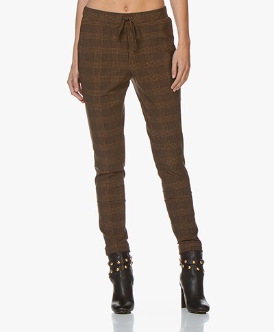 Josephine & Co Gian Checkered Travel Jersey Pants - Camel