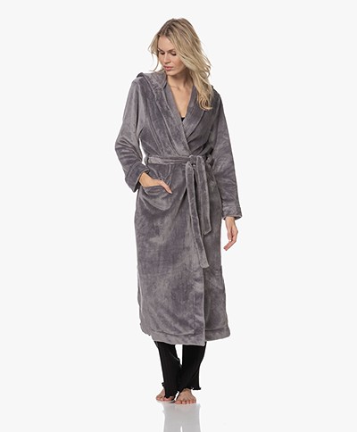 Skin Wilhemina Fleece Hooded Robe - Quarry Grey