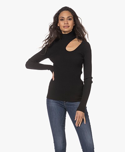ANINE BING Victoria Rib Knitted Cut-out Turtleneck Sweater - Black