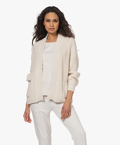 Repeat Scalloped Ribbed Cardigan - Ivory 