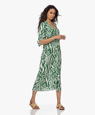 ba&sh Therence Printed Midi Dress - Green/Ecru