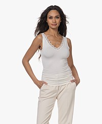 by-bar Double V-neck Top with Lace - Off-white