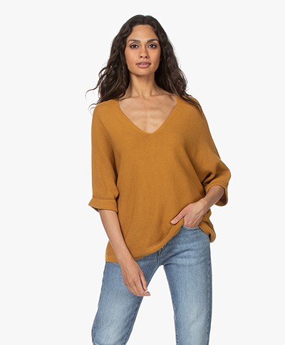 indi & cold Cotton Short Sleeve Sweater - Amber