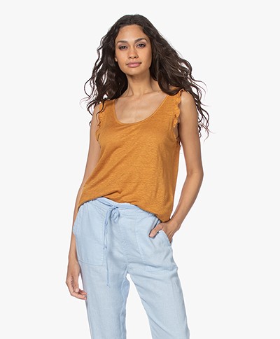indi & cold Linen Top with Ruffles - Amber
